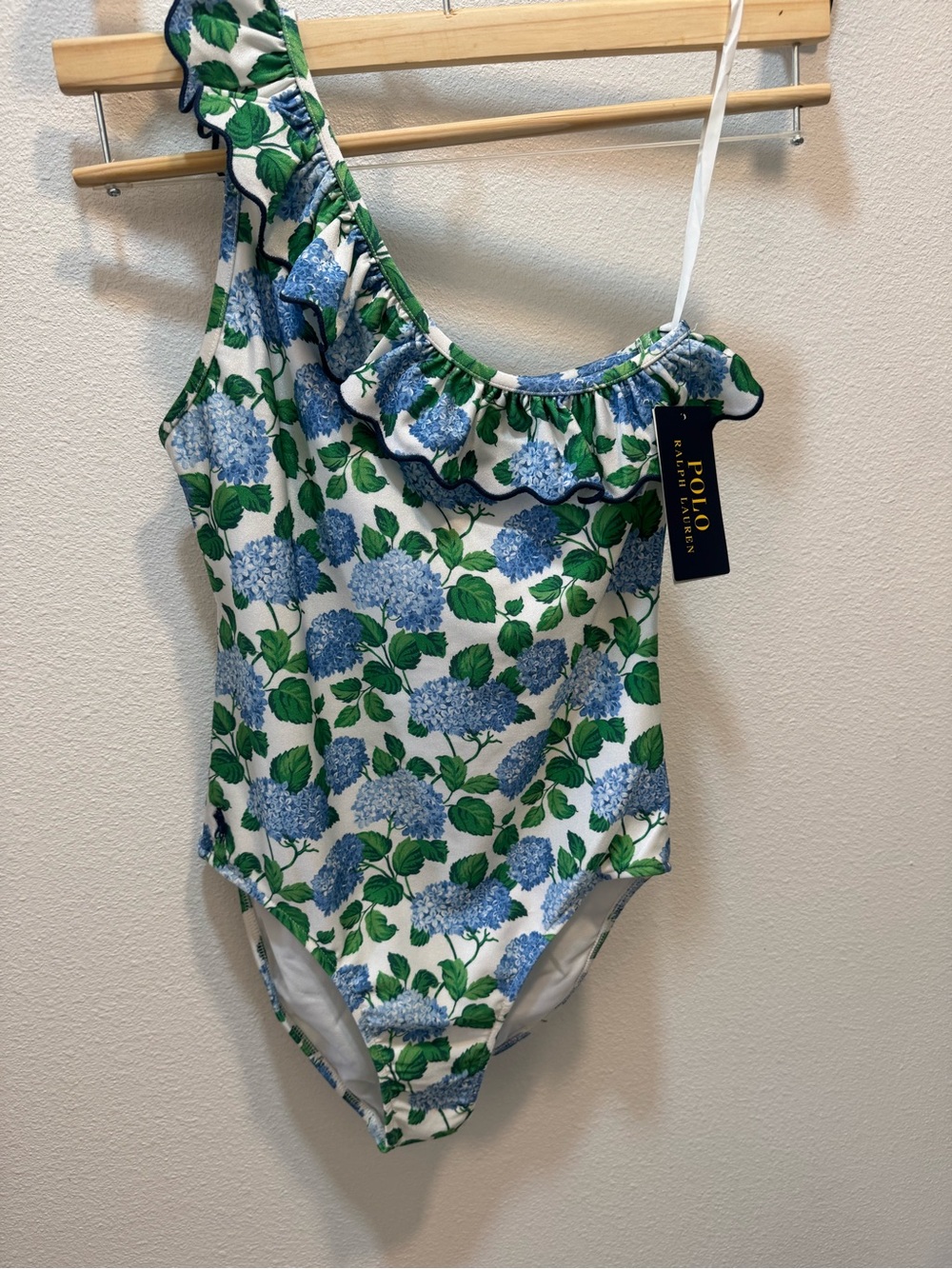 Polo by Ralph Lauren White One-Shoulder Hydrangea Print Swimsuit